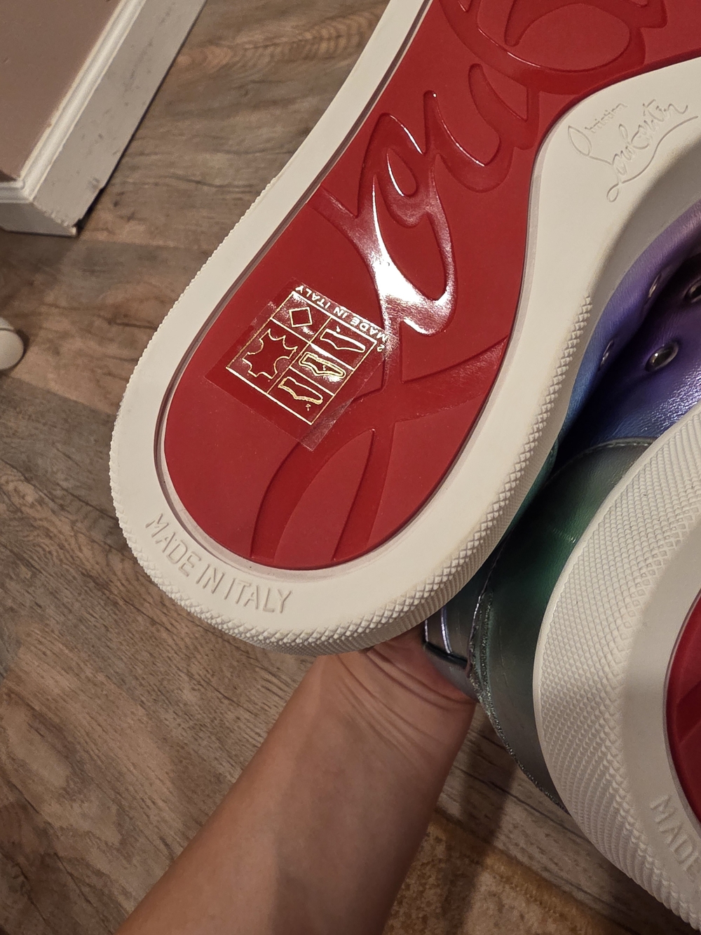 Christian Louboutin Iridescent Pastel High-Top Sneakers - Picture 6 of 9